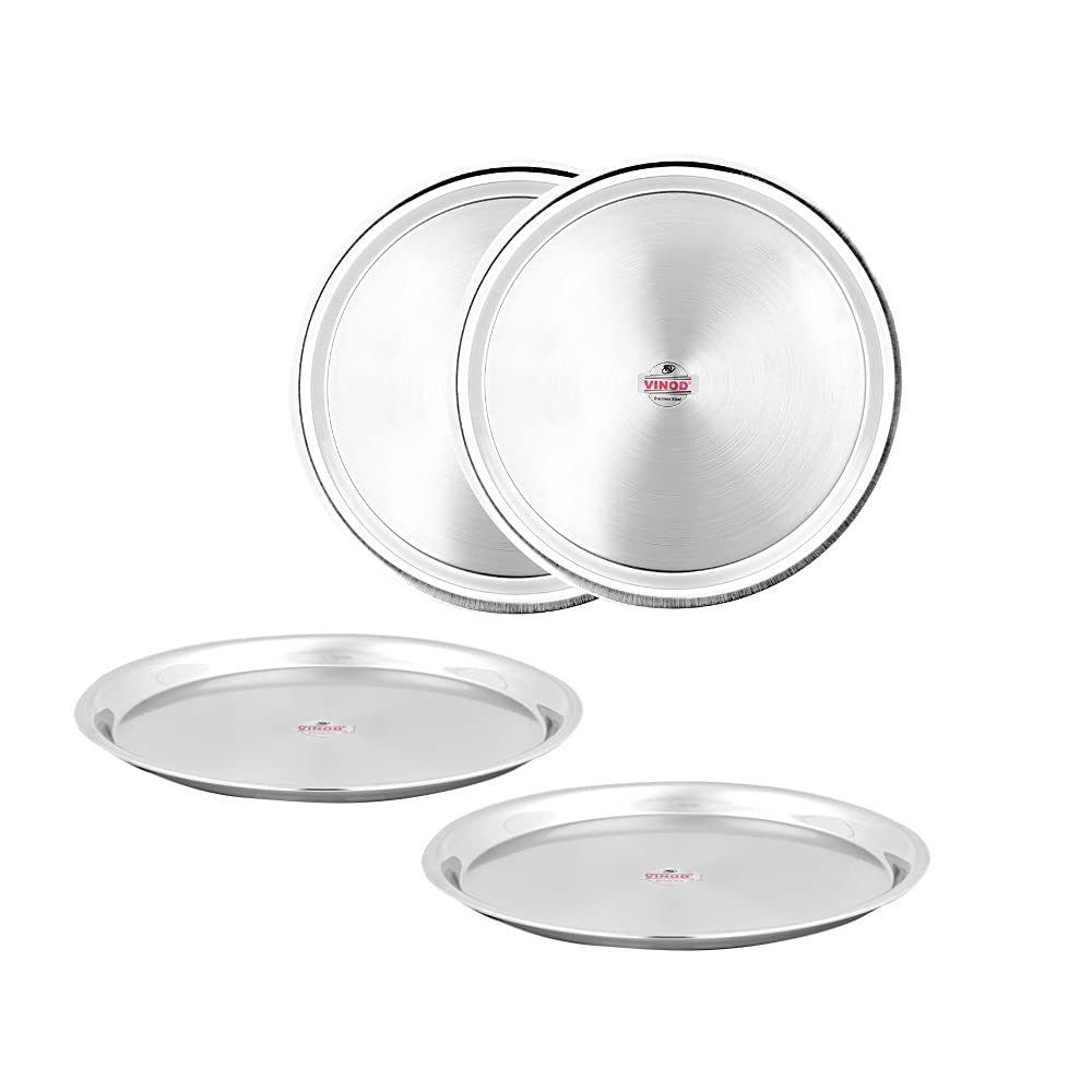 Vinod Stainless Steel Two Tone German Bogi Dish – Serving Dish/Salad Plate/Snack Plate, Set of 4 Pieces, Diameter 21.5 cm, Smokey Grey, Small