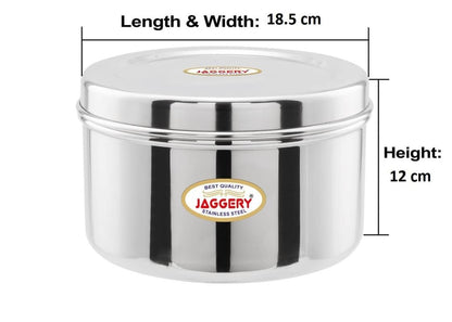 JAGGERY Brand Heavy Gauge Stainless Steel Container/Storage Box/Deep Betha Dabba/Grocery Canister/Multipurpose Dibba (Capacity- 2400Ml, Pack Of 1Pc) For Laddu/Papad/Chips/Idli, Silver