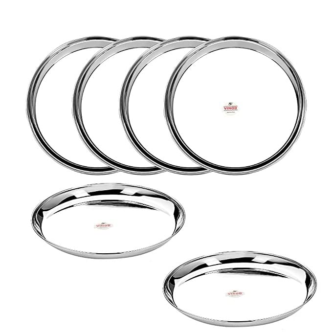 Vinod Stainless Steel Kanchan Bogi Plate, Lunch & Dinner Plate (Pack of 6, Dia 28 cm)