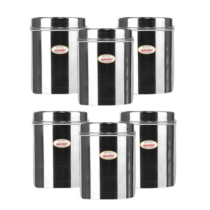 JAGGERY Stainless Steel Tall Container, Ubha Dabba (Set Of 6)