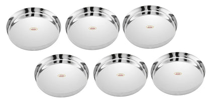 JAGGERY® Stainless Steel Heavy Gauge Dinner Plates, Lunch Dinner Thali Plates, (Khumcha-12, Dia 26 cm (Pack of 6)