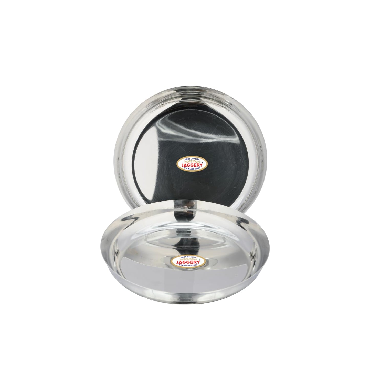 JAGGERY Stainless Steel Rice Platter to Serve Rajma Chawal, Chhole Chawal Or Curry Rice Bowl, Diameter - 21cm (8.26 Inch) Pack of 2 Pcs Thali/Plate