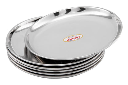 JAGGERY® Stainless Steel Dinner Thali,Lunch Dinner Thali Plates,Bangla Bogi Small/Quarter Plate,Pack of 6, Dia - 18.5 Cm