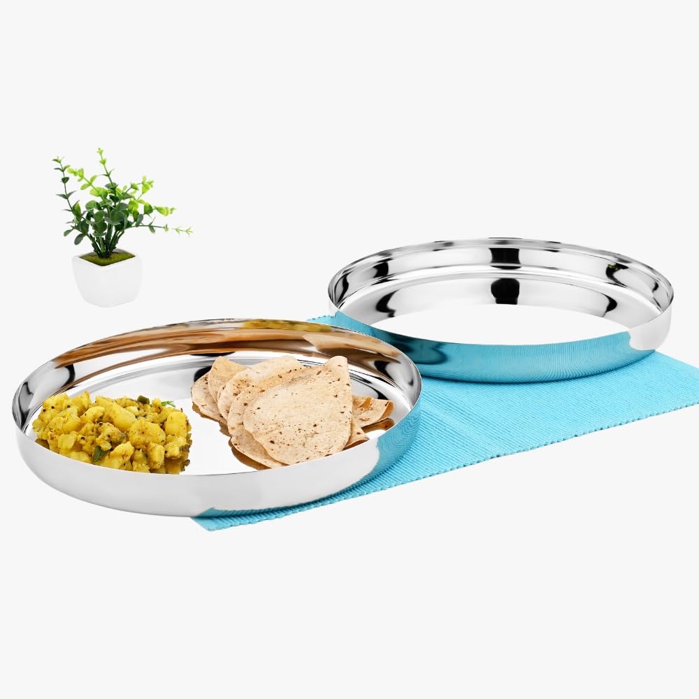 Vinod Stainless Steel Traditional Dinner Plate/Bhojan Thali/Khumcha Thali Set of 2, Size: 28 Cm
