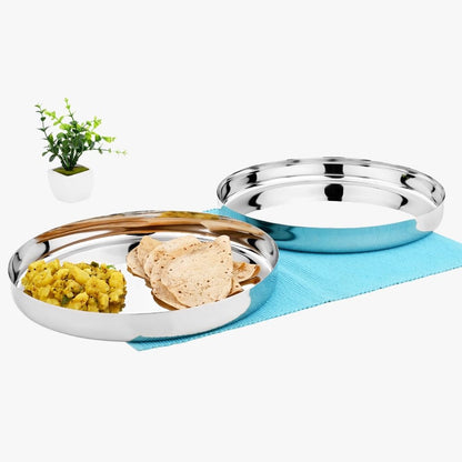 Vinod Stainless Steel Traditional Dinner Plate/Bhojan Thali/Khumcha Thali Set of 2, Size: 28 Cm