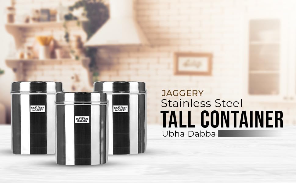 JAGGERY® Stainless Steel Tall Container, Ubha Dabba (Set of 2) (Dia_17.5 cm, Height_ 20 cm, Capacity_ 4 Litre, Silver)