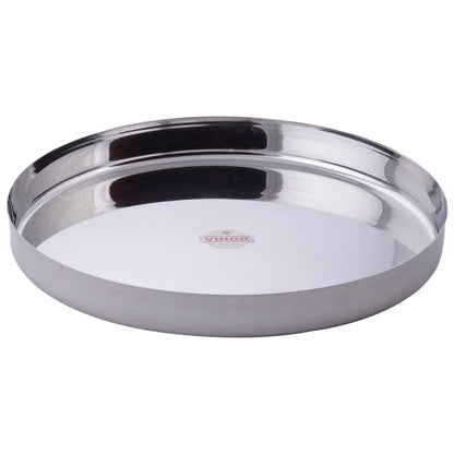 Vinod Stainless Steel Traditional Plate/Bhojan Thali/Khumcha Thali/Dinner Plate, Set of 2, Dia: 28 cm(11 inch)