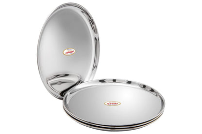 JAGGERY® Stainless Steel Dinner Thali, Lunch Dinner Thali Plates, Bangla Bogi Jumbo Plate,Pack of 4, Dia - 28.4Cm