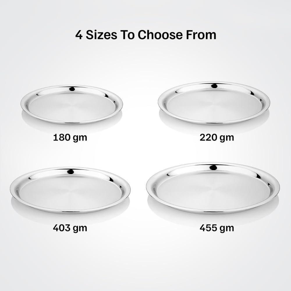 Vinod Stainless Steel Two Tone German Bogi Plate, Lunch & Dinner Plate, Set of 6 Pieces, Diameter 28.5 cm, Smokey Grey, Large