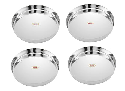 JAGGERY® Stainless Steel Heavy Gauge Dinner Plates, Lunch Dinner Thali Plates, (Khumcha-12, Dia 26 cm (Pack of 4)