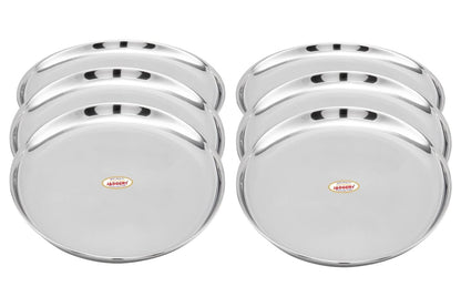 JAGGERY® Stainless Steel Dinner Thali, Lunch Dinner Thali Plates, Bangla Bogi Full/Standard Size Plate,Pack of 6, Dia - 26 Cm