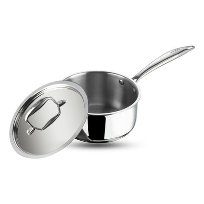 Vinod Platinum Triply Stainless Steel Saucepan with Stainless Steel Lid | 2.5 mm Thick | Tea, Chai Pan | Induction & Gas Friendly | 5 Year Warranty