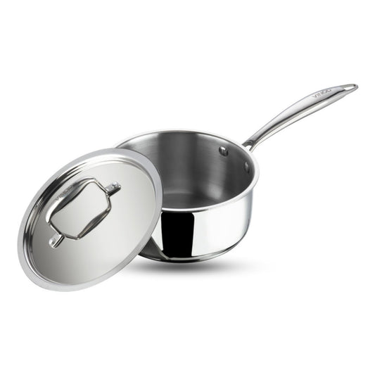 Vinod Platinum Triply Stainless Steel Saucepan with Stainless Steel Lid | 2.5 mm Thick | Tea, Chai Pan | Induction & Gas Friendly | 5 Year Warranty
