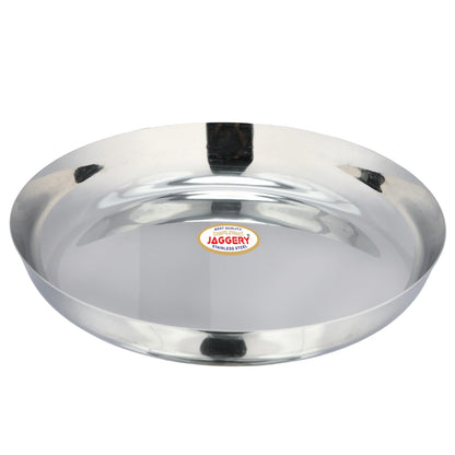 JAGGERY Stainless Steel Rice Platter to Serve Rajma Chawal, Chhole Chawal Or Curry Rice Bowl, Diameter - 21cm (8.26 Inch) Pack of 2 Pcs Thali/Plate