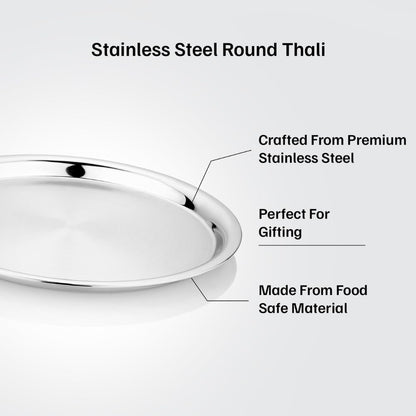 Vinod Stainless Steel Two Tone German Bogi Dish – Serving Dish/Salad Plate/Snack Plate, Set of 6 Pieces, Diameter 21.5 cm, Smokey Grey, Small