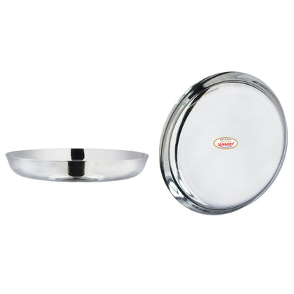 JAGGERY Stainless Steel Rice Platter to Serve Rajma Chawal, Chhole Chawal Or Curry Rice Bowl, Diameter - 21cm (8.26 Inch) Pack of 2 Pcs Thali/Plate