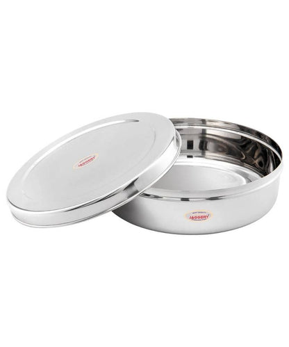 JAGGERY Steel Heavy Mirror Finished Papad Dabba/Multi Purpose Container (Dia- 26cm)