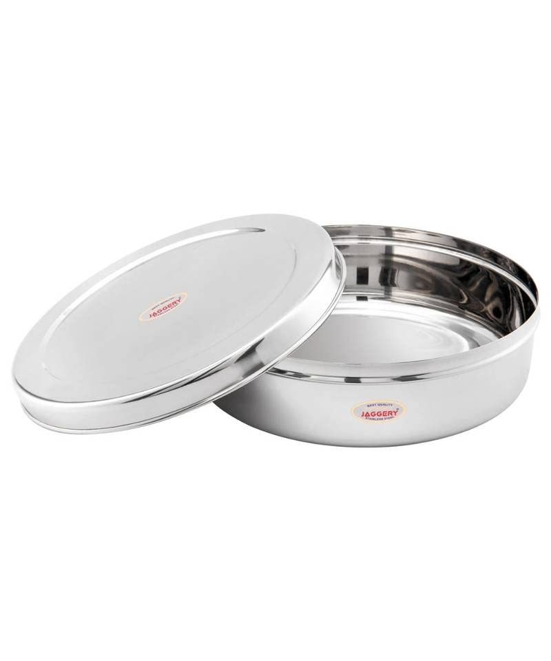 JAGGERY Steel Heavy Mirror Finished Papad Dabba/Multi Purpose Container (Dia- 24cm)