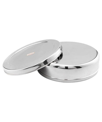 JAGGERY Steel Heavy Mirror Finished Papad Dabba/Multi Purpose Container (Dia- 26cm)