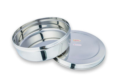 JAGGERY Steel Heavy Mirror Finished Papad Dabba/Multi Purpose Container (Dia- 24cm)