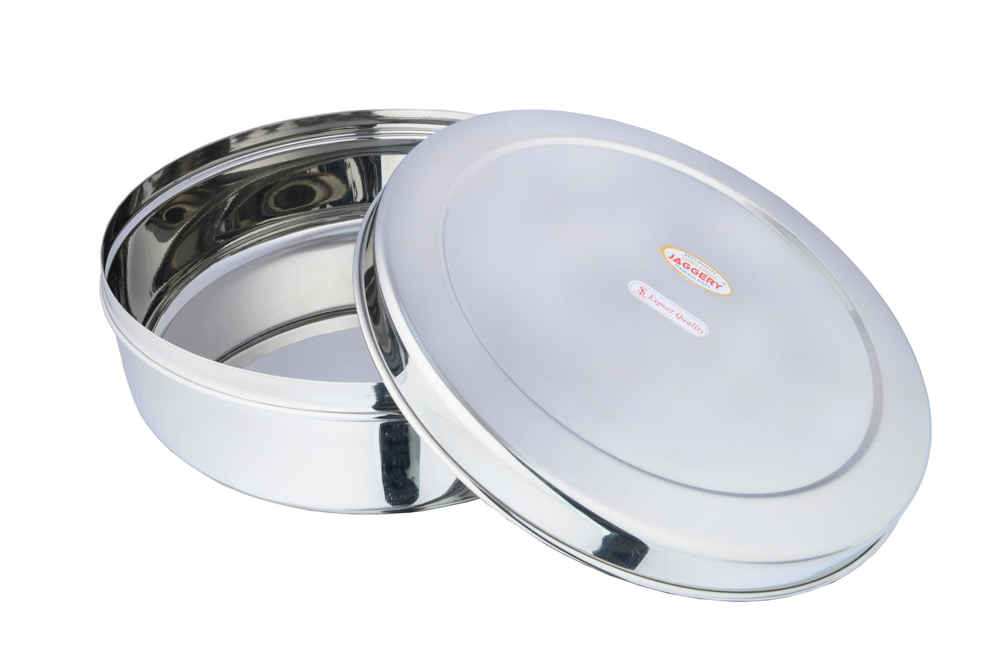 JAGGERY Steel Heavy Mirror Finished Papad Dabba/Multi Purpose Container (Dia- 28cm)