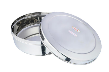JAGGERY Steel Heavy Mirror Finished Papad Dabba/Multi Purpose Container (Dia- 24cm)