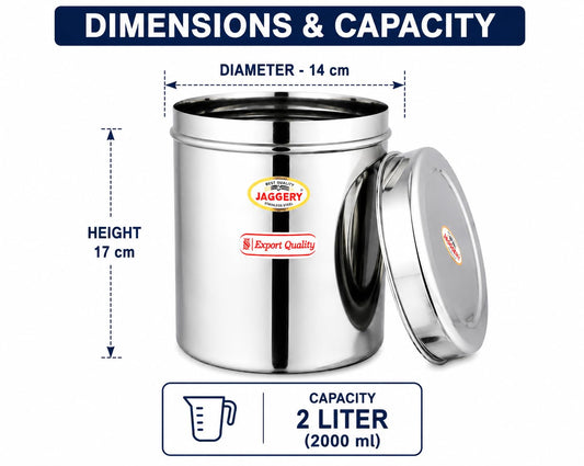 JAGGERY Stainless Steel Tall Container, Ubha Dabba, Set of 2, Silver