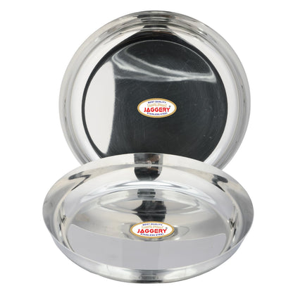 JAGGERY Stainless Steel Rice Platter to Serve Rajma Chawal, Chhole Chawal Or Curry Rice Bowl, Diameter - 21cm (8.26 Inch) Pack of 2 Pcs Thali/Plate