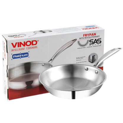 Vinod Platinum Triply Stainless Steel Frying Pan | 2.5 mm Thick Triply Cookware | Induction and Gas Compatible