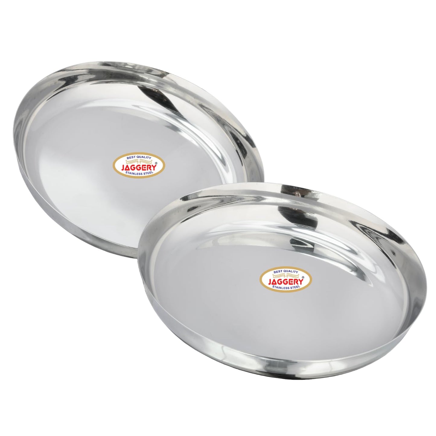 JAGGERY Stainless Steel Rice Platter to Serve Rajma Chawal, Chhole Chawal Or Curry Rice Bowl, Diameter - 21cm (8.26 Inch) Pack of 2 Pcs Thali/Plate