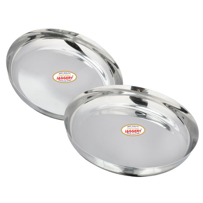 JAGGERY Stainless Steel Rice Platter to Serve Rajma Chawal, Chhole Chawal Or Curry Rice Bowl, Diameter - 21cm (8.26 Inch) Pack of 2 Pcs Thali/Plate