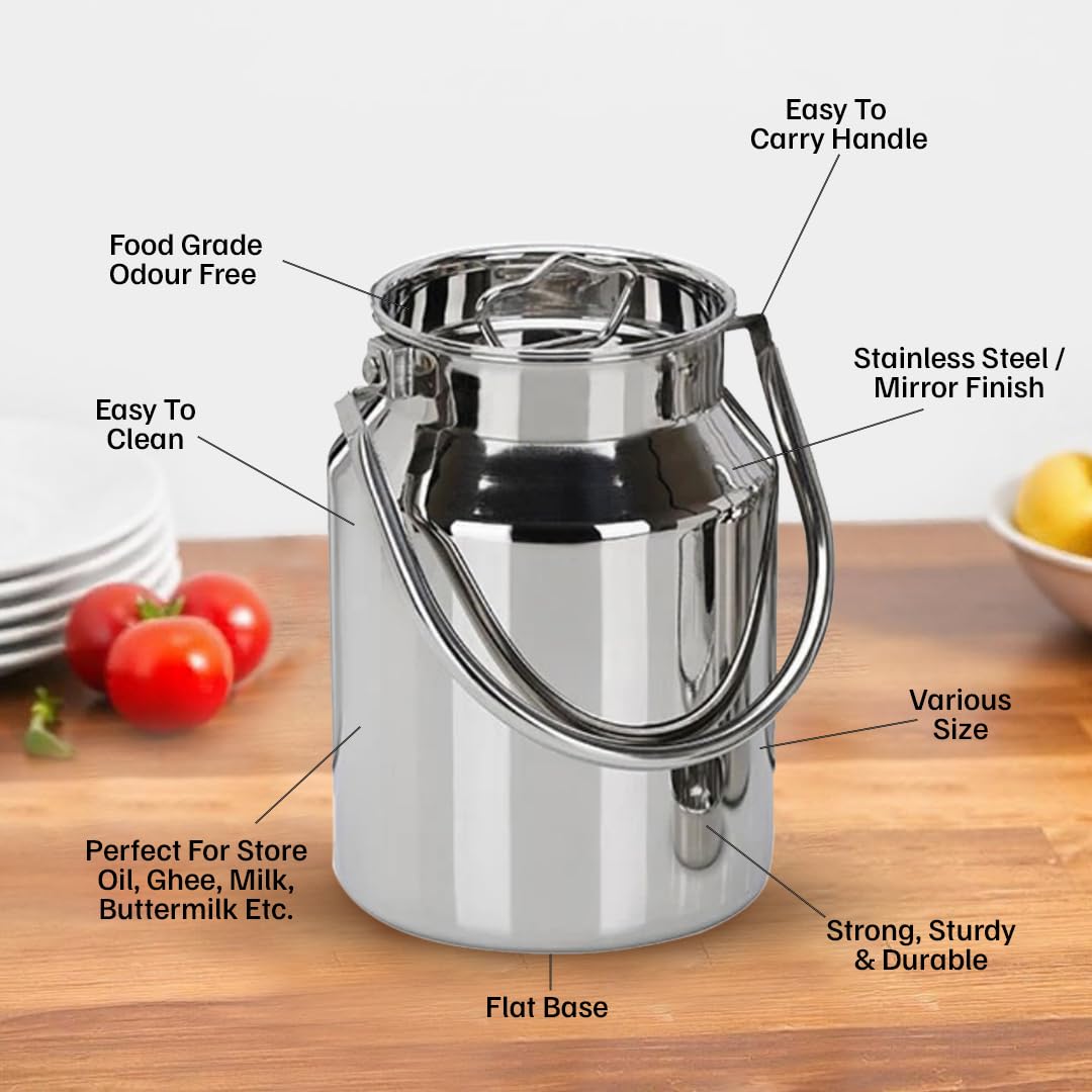 Vinod Stainless Steel Jointless Barni/Steel Milk Can/Oil Can/Milk Container/Liquid Container (3.7 ltr)