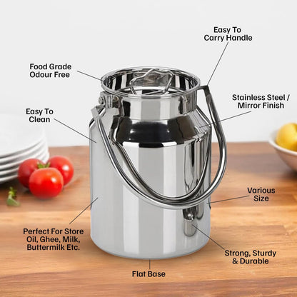Vinod Stainless Steel Jointless Barni/Steel Milk Can/Oil Can/Milk Container/Liquid Container (3.7 ltr)