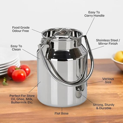 Vinod Stainless Steel Jointless Barni/Steel Milk Can/Oil Can/Milk Container/Liquid Container (6.5 ltr)