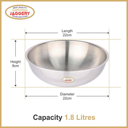 JAGGERY Triply Stainless Steel 3.6 litres Kadhai, 28cm Kadai, 3 Layer Stainless Steel Cookware, Induction Bottom and Gas Stove Ready