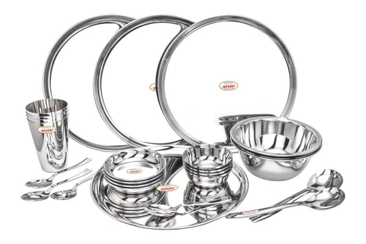JAGGERY Stainless Steel Heavy Gauge Round Mirror Finished 24pcs Dinner Set