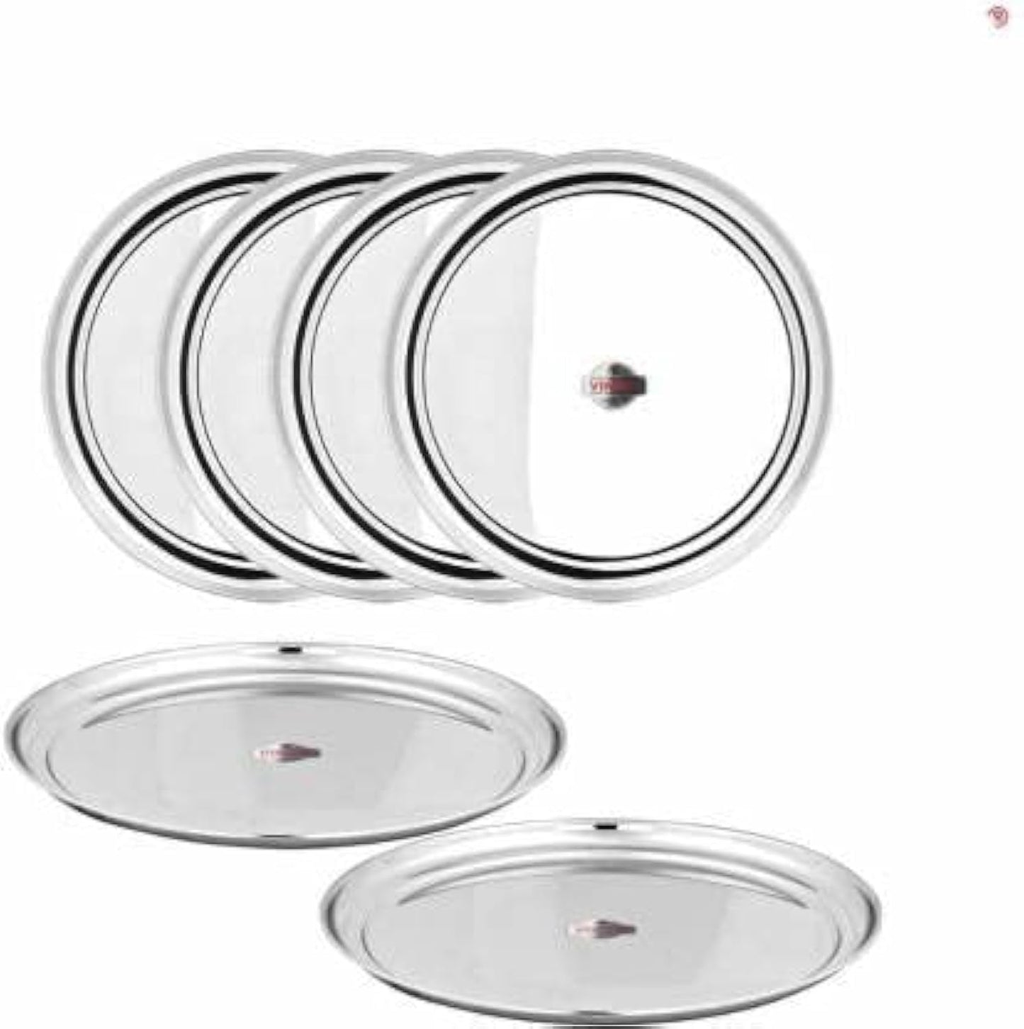 Vinod Stainless Steel Rajbhog Plate, Dinner Plate (Dia-28.5 cm, Pack of 6)