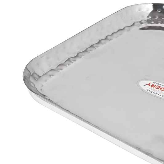 JAGGERY Stainless Steel Medium Square Shape Hammered Plate/Snacks Plate/Breakfast Plate Set of 2pcs, 18cm Length & Width