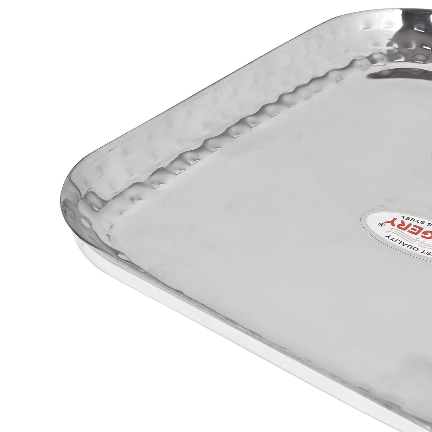 JAGGERY Stainless Steel Medium Square Shape Hammered Plate/Snacks Plate/Breakfast Plate Set of 2pcs, 18cm Length & Width