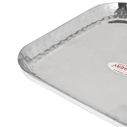 JAGGERY Stainless Steel Medium Square Shape Hammered Plate/Snacks Plate/Breakfast Plate Set of 2pcs, 18cm Length & Width