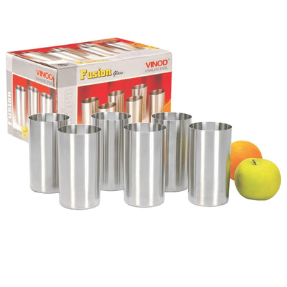 Vinod Stainless Steel Fusion Glass-Six Glasses in one Box - 400 ML