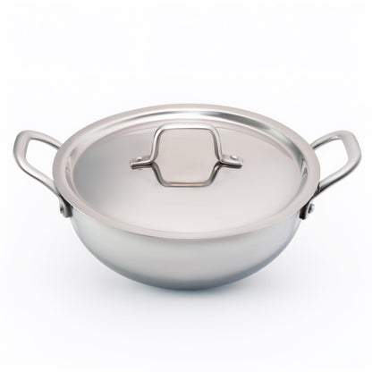 JAGGERY Triply Stainless Steel Extra Deep Kadai with Stainless Steel Lid | Heavy Bottom Induction & Gas Compatible for Deep Frying & Cooking