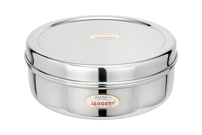 JAGGERY Stainless Steel Container Useful as Tiffin or Lunch Pack/Fridge Storage Box/Steel Puri Dabba-Set of 1pc, (Dia-22cm, H-9cm) Capacity- 1850ml