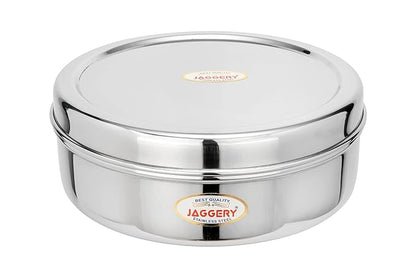 JAGGERY Stainless Steel Container Useful as Tiffin or Lunch Pack/Fridge Storage Box/Steel Puri Dabba-Set of 1pcs(Dia-19cm, H-7cm) Capacity- 1250ml