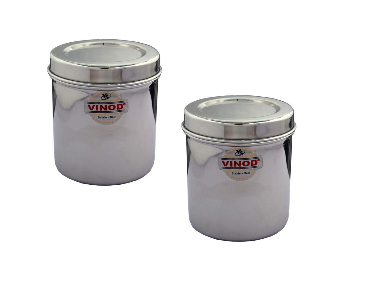 Vinod Stainless Steel Container with Lid, Pack of 2, Silver