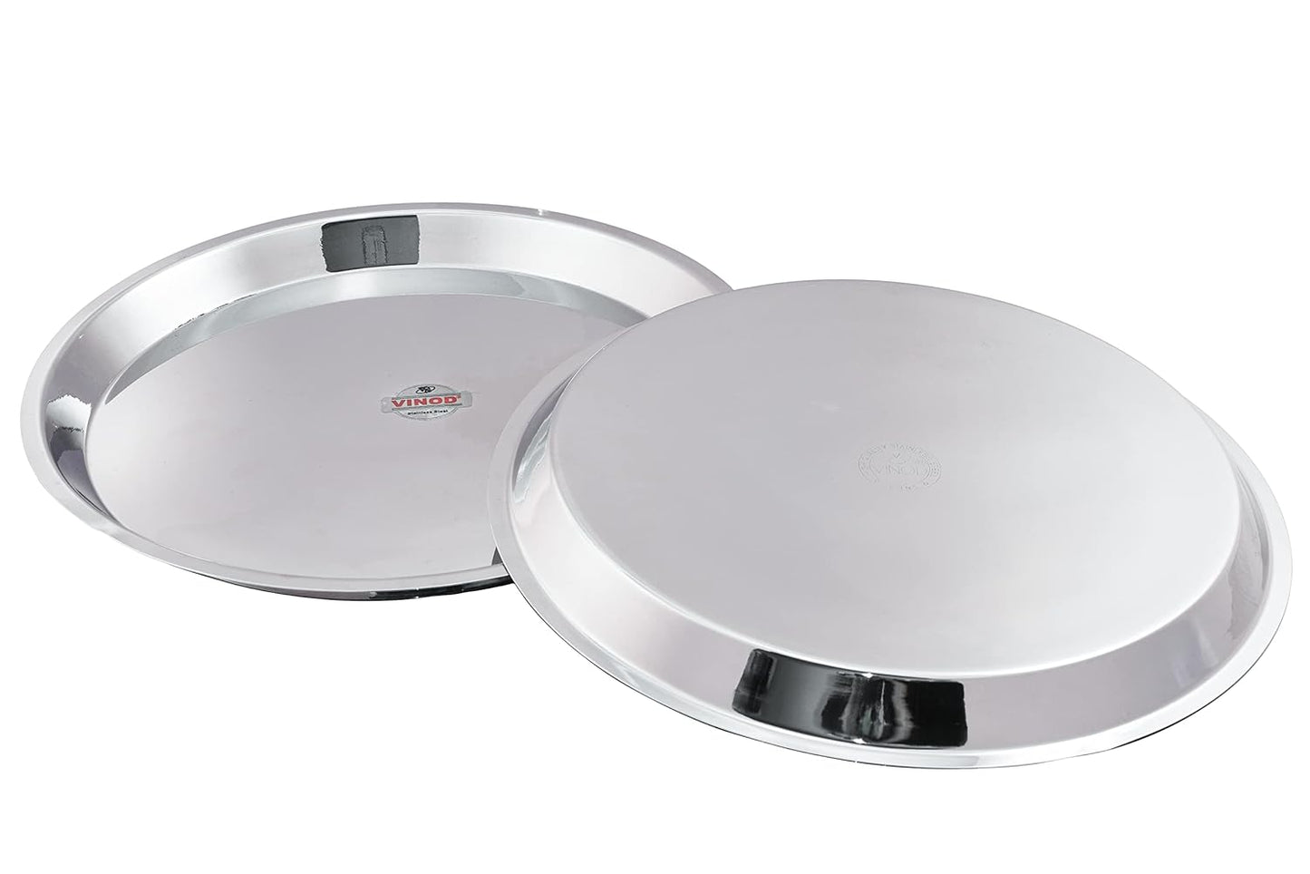 Vinod Stainless Steel Breakfast/Lunch/Dinner Plates with High Shiny Polish (Heavy Gauge) Bhojan Thali (Pack of 2, Dia- 34 cm)