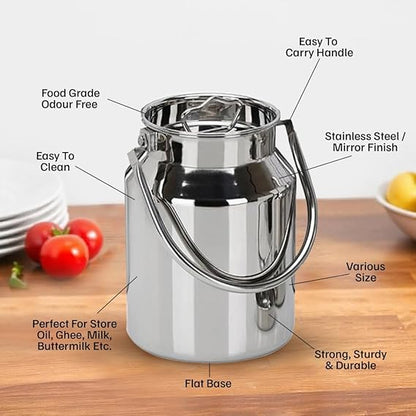 Vinod Stainless Steel Jointless Barni/Steel Milk Can/Oil Can/Milk Container/Liquid Container (3.7 ltr)