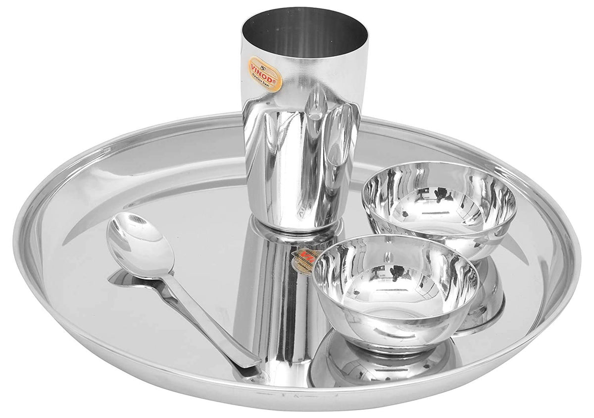 Vinod Stainless Steel 20 pcs Thali Set/Dinner Set/Bhojan Set of Dinner Plate, Katori Bowl, Glass, Spoon (Assembled Dinnerware) kh13