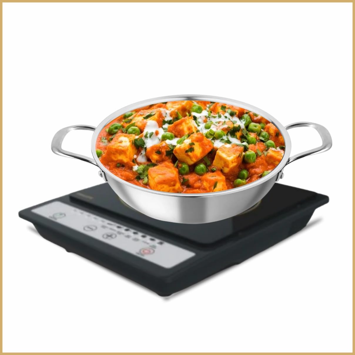 JAGGERY Triply Stainless Steel 1.8 litres Kadai with Stainless Steel Lid, 22 cm Kadhai with Lid, 3 Layer Stainless Steel Cookware, Induction Bottom and Gas Stove Ready