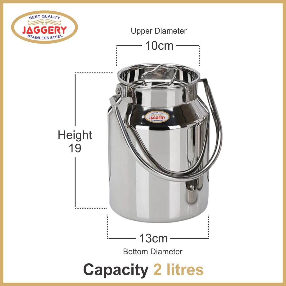 JAGGERY Stainless Steel Jointless Barni/Steel Milk Can/Oil Can/Milk Container/Liquid Container (Approx 2 litre/2000ml)
